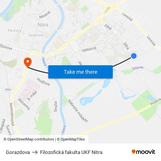 Gorazdova to Filozofická fakulta UKF Nitra map