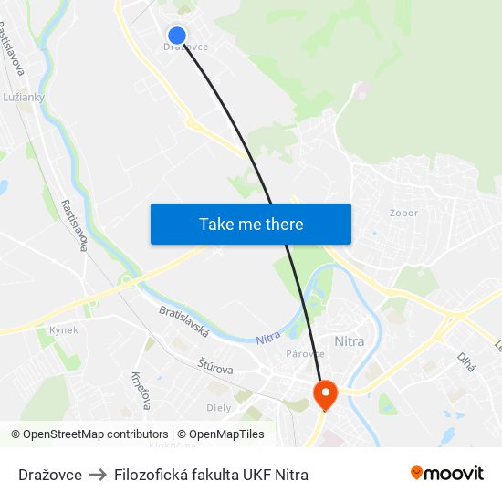 Dražovce to Filozofická fakulta UKF Nitra map