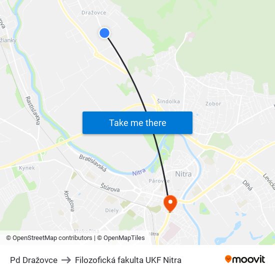 Pd Dražovce to Filozofická fakulta UKF Nitra map