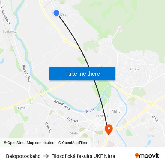 Belopotockého to Filozofická fakulta UKF Nitra map