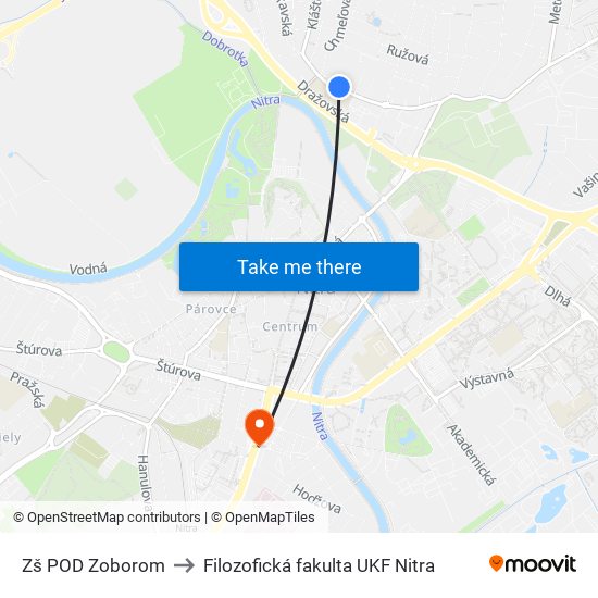 Zš POD Zoborom to Filozofická fakulta UKF Nitra map