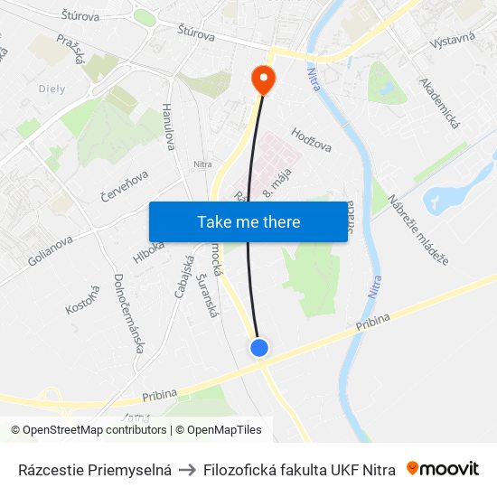 Rázcestie Priemyselná to Filozofická fakulta UKF Nitra map