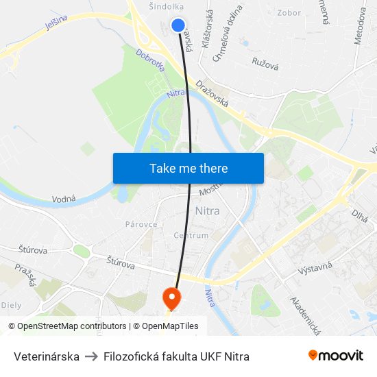 Veterinárska to Filozofická fakulta UKF Nitra map