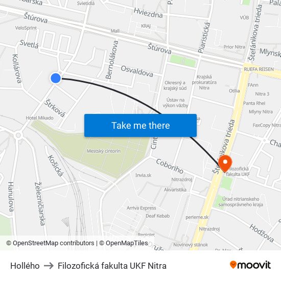 Hollého to Filozofická fakulta UKF Nitra map