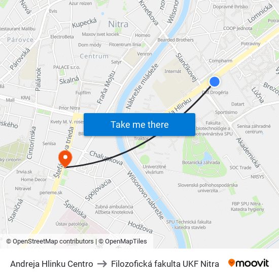 Andreja Hlinku Centro to Filozofická fakulta UKF Nitra map