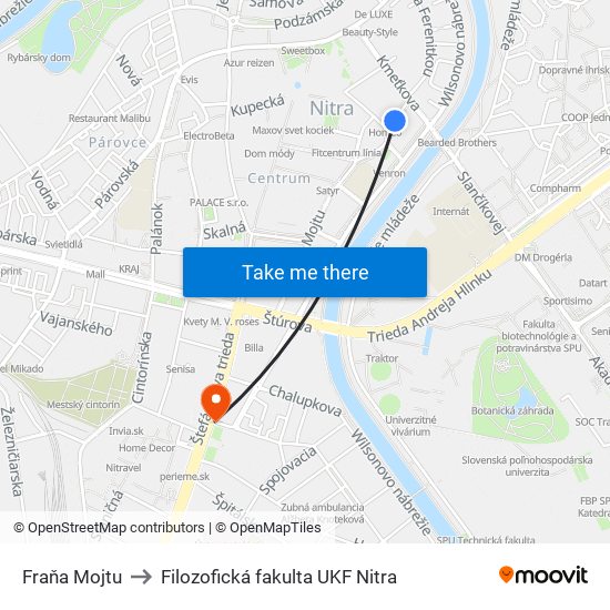 Fraňa Mojtu to Filozofická fakulta UKF Nitra map