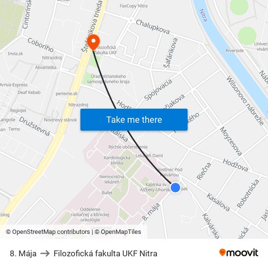 8. Mája to Filozofická fakulta UKF Nitra map