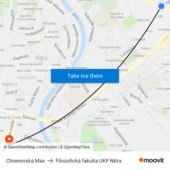 Chrenovská Max to Filozofická fakulta UKF Nitra map