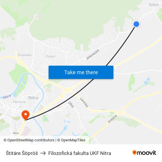 Štitáre Šöpröš to Filozofická fakulta UKF Nitra map