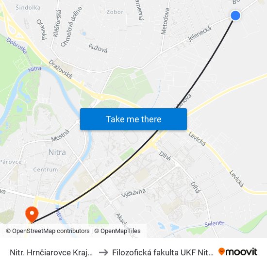 Nitr. Hrnčiarovce Krajná to Filozofická fakulta UKF Nitra map