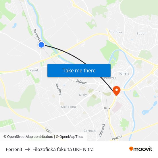 Ferrenit to Filozofická fakulta UKF Nitra map