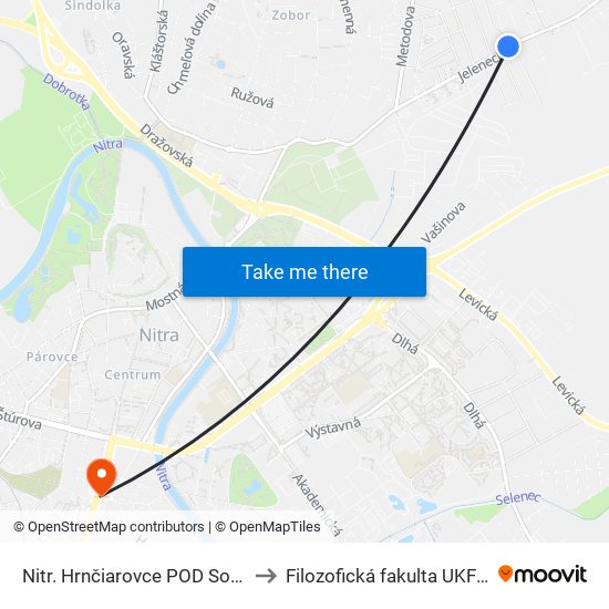 Nitr. Hrnčiarovce POD Sokolom to Filozofická fakulta UKF Nitra map