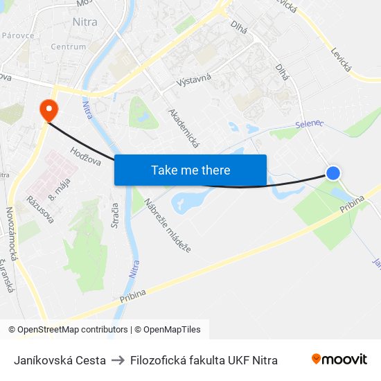 Janíkovská Cesta to Filozofická fakulta UKF Nitra map