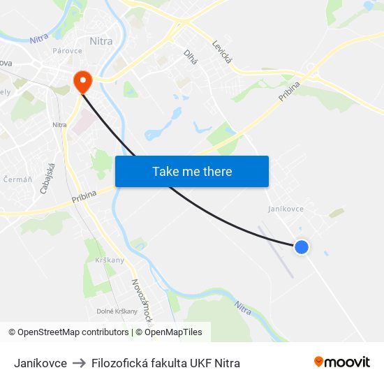 Janíkovce to Filozofická fakulta UKF Nitra map