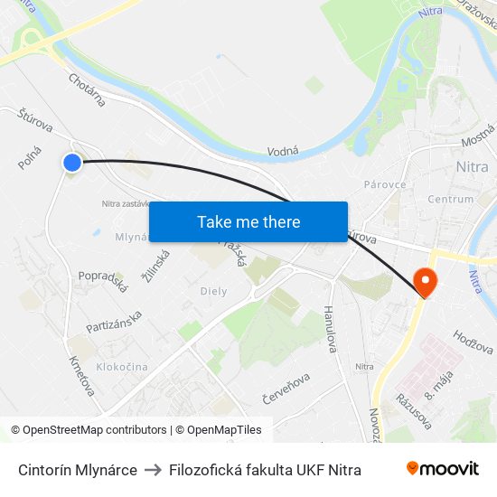 Cintorín Mlynárce to Filozofická fakulta UKF Nitra map