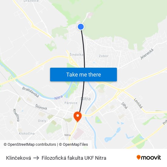 Klinčeková to Filozofická fakulta UKF Nitra map