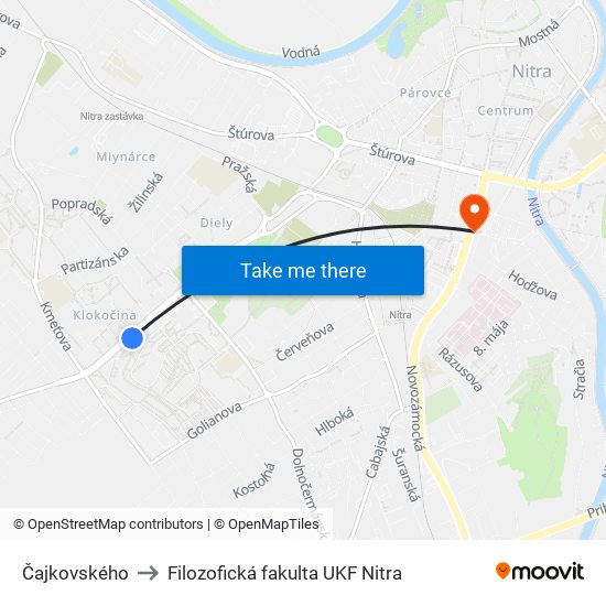 Čajkovského to Filozofická fakulta UKF Nitra map