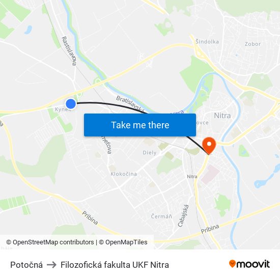 Potočná to Filozofická fakulta UKF Nitra map