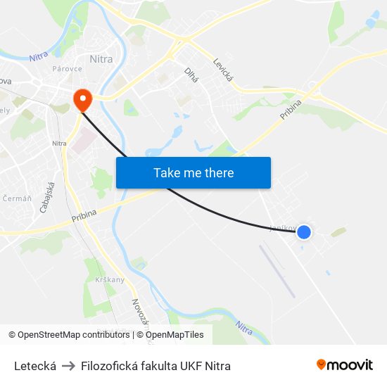 Letecká to Filozofická fakulta UKF Nitra map