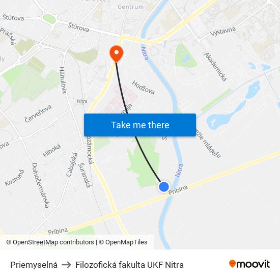 Priemyselná to Filozofická fakulta UKF Nitra map