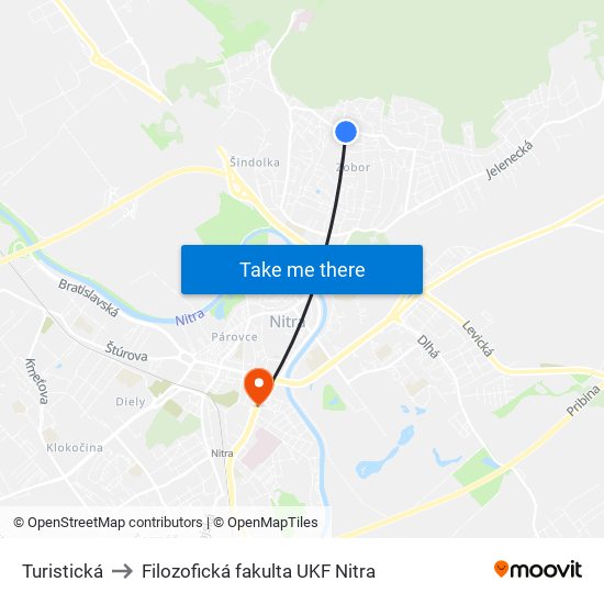 Turistická to Filozofická fakulta UKF Nitra map