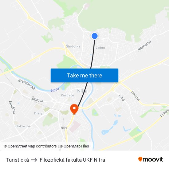 Turistická to Filozofická fakulta UKF Nitra map