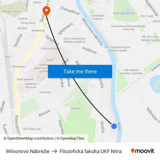 Wilsonovo Nábrežie to Filozofická fakulta UKF Nitra map