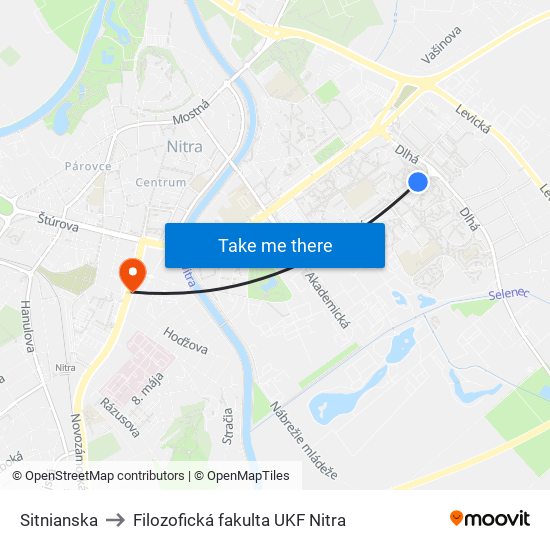 Sitnianska to Filozofická fakulta UKF Nitra map