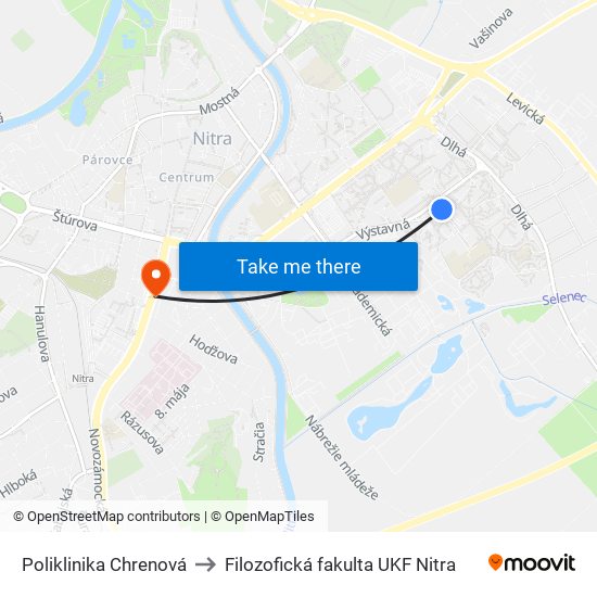 Poliklinika Chrenová to Filozofická fakulta UKF Nitra map