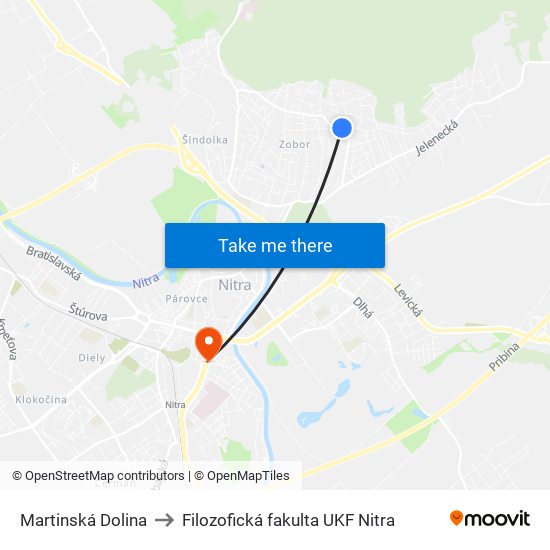 Martinská Dolina to Filozofická fakulta UKF Nitra map