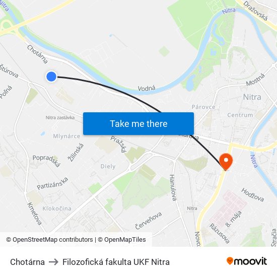 Chotárna to Filozofická fakulta UKF Nitra map