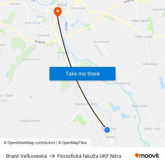 Branč Veľkoveská to Filozofická fakulta UKF Nitra map
