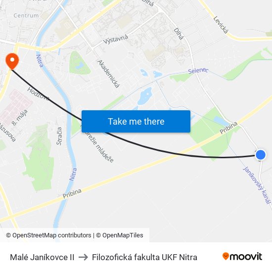 Malé Janíkovce II to Filozofická fakulta UKF Nitra map