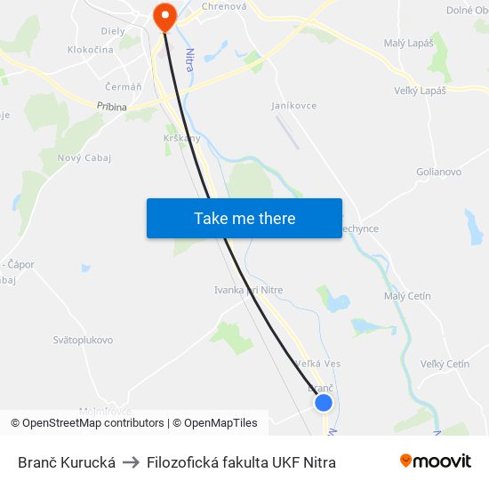 Branč Kurucká to Filozofická fakulta UKF Nitra map