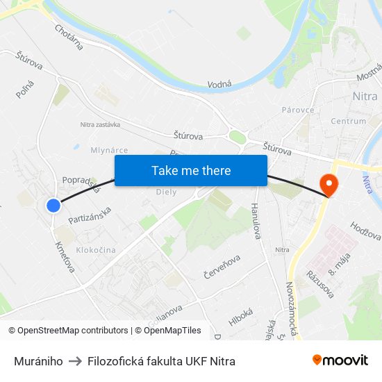 Murániho to Filozofická fakulta UKF Nitra map