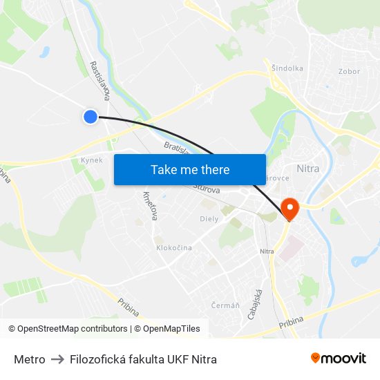 Metro to Filozofická fakulta UKF Nitra map