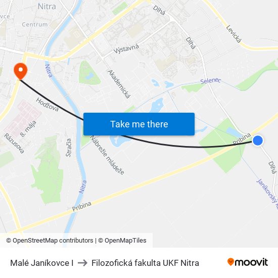 Malé Janíkovce I to Filozofická fakulta UKF Nitra map