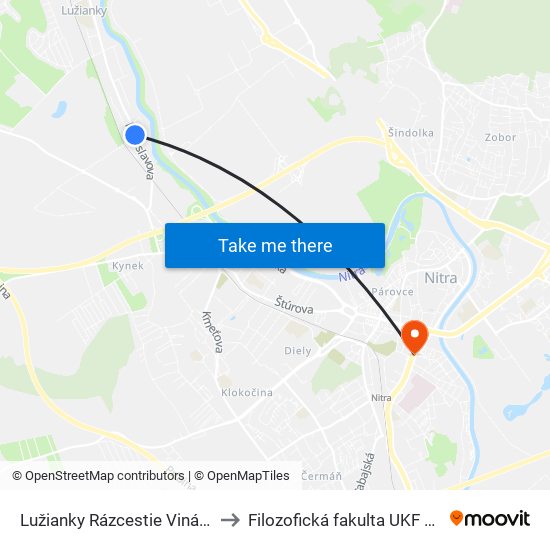 Lužianky Rázcestie Vinárska to Filozofická fakulta UKF Nitra map