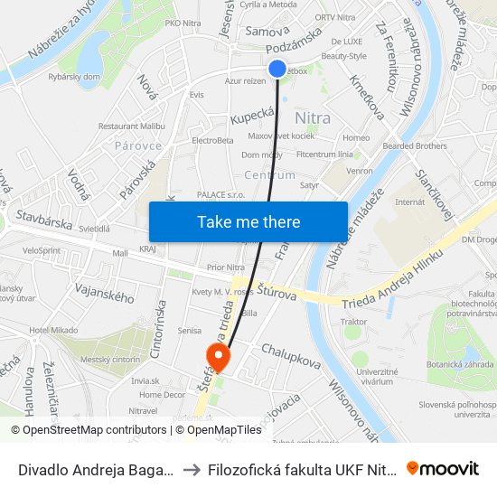 Divadlo Andreja Bagara to Filozofická fakulta UKF Nitra map