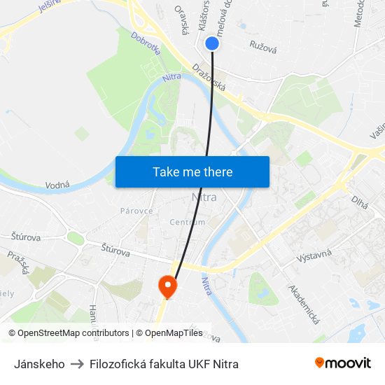 Jánskeho to Filozofická fakulta UKF Nitra map