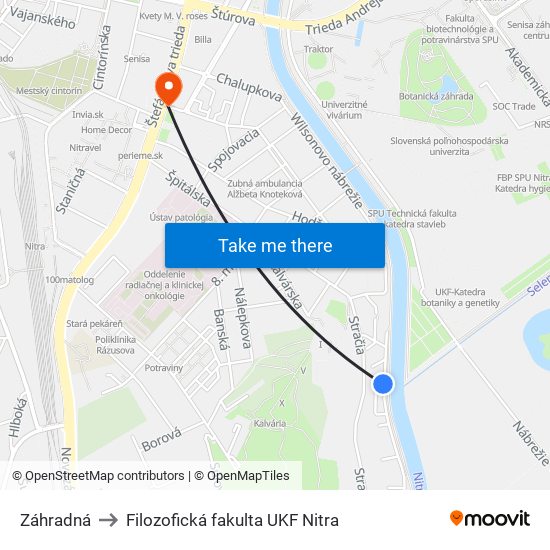 Záhradná to Filozofická fakulta UKF Nitra map