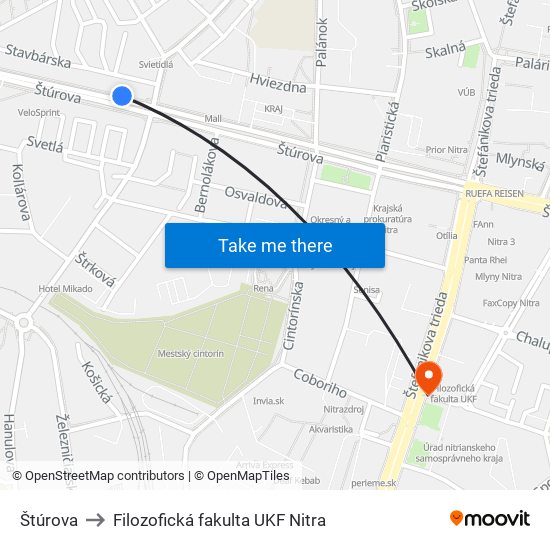 Štúrova to Filozofická fakulta UKF Nitra map