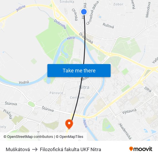 Muškátová to Filozofická fakulta UKF Nitra map