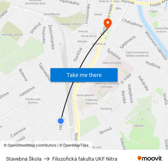 Stavebná Škola to Filozofická fakulta UKF Nitra map