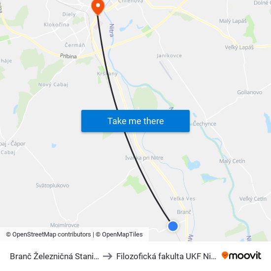 Branč Železničná Stanica to Filozofická fakulta UKF Nitra map