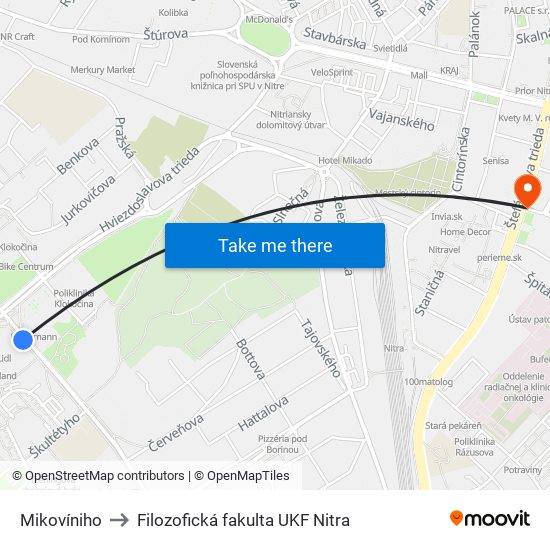 Mikovíniho to Filozofická fakulta UKF Nitra map