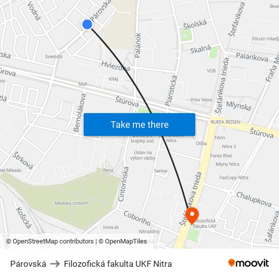 Párovská to Filozofická fakulta UKF Nitra map