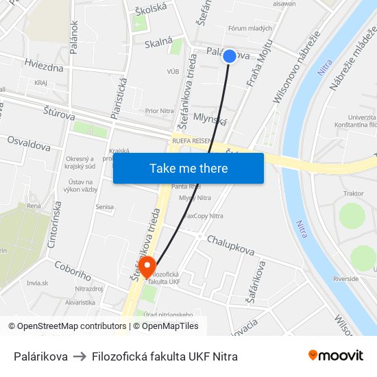 Palárikova to Filozofická fakulta UKF Nitra map