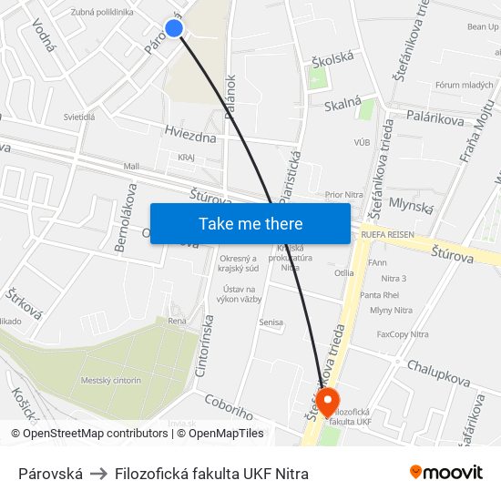 Párovská to Filozofická fakulta UKF Nitra map