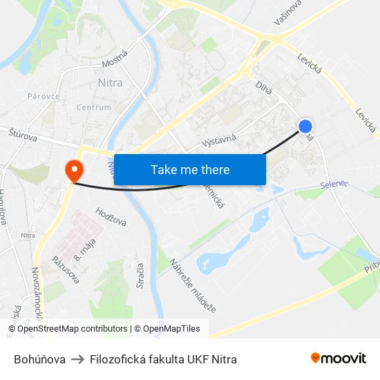 Bohúňova to Filozofická fakulta UKF Nitra map